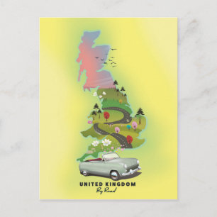 Verenigd Koninkrijk 'Per auto' Vintage reisposter. Briefkaart
