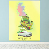Verenigd Koninkrijk 'Per auto' Vintage-reisposter. Canvas Afdruk (Insitu (Houten vloer))