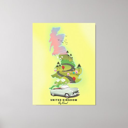Verenigd Koninkrijk 'Per auto' Vintage-reisposter. Canvas Afdruk (Voorkant)