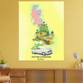 Verenigd Koninkrijk 'Per auto' Vintage-reisposter. Canvas Afdruk (Insitu (Woonkamer))