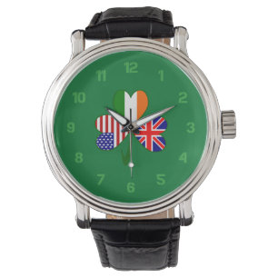 Verenigd Koninkrijk VS Ierland Shamrock Vlag Horloge