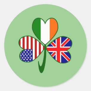Verenigd Koninkrijk VS Ierland Shamrock Vlag Ronde Sticker