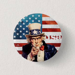 "Verenigde Staten: 18. ct./Today - UNCLE SAM... Ronde Button 3,2 Cm