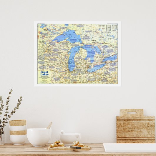" Verenigde Staten : 1987 - Great Lakes MAP ... Poster (Keuken)