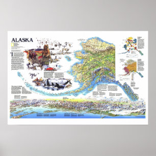 "Verenigde Staten: 1994 ALASKA-kaart met dieren .. Poster
