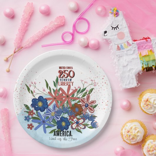 Verenigde Staten 250 jaar Floral Patriotic Papieren Bordje (Feest)