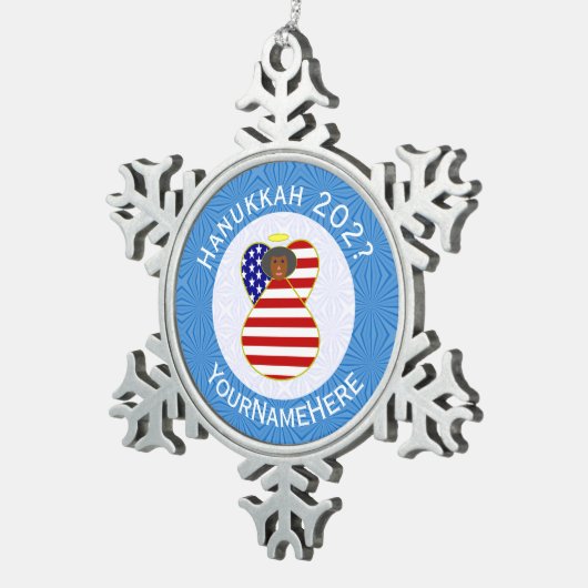 Verenigde Staten Afro-Amerikaanse Angel Hanukkah V Tin Sneeuwvlok Ornament (Rechts)