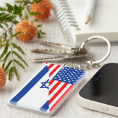 verenigde staten amerika israël halve vlag vs land sleutelhanger (Voorkant Rechts)