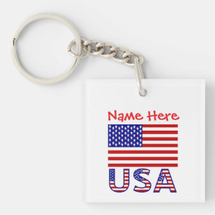 Verenigde Staten Amerika Vlag Rood Gepersonaliseer Sleutelhanger