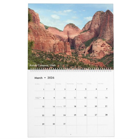 Verenigde Staten: Arizona en Utah 2026 Kalender (Mar 2026)