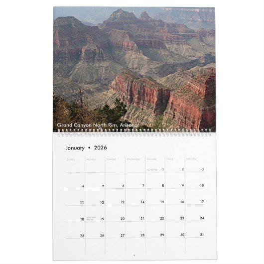 Verenigde Staten: Arizona en Utah 2026 Kalender (Jan 2026)