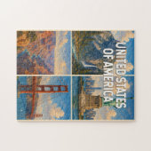 Verenigde Staten Collage Illustratie Reis Kunst Legpuzzel (Horizontaal)