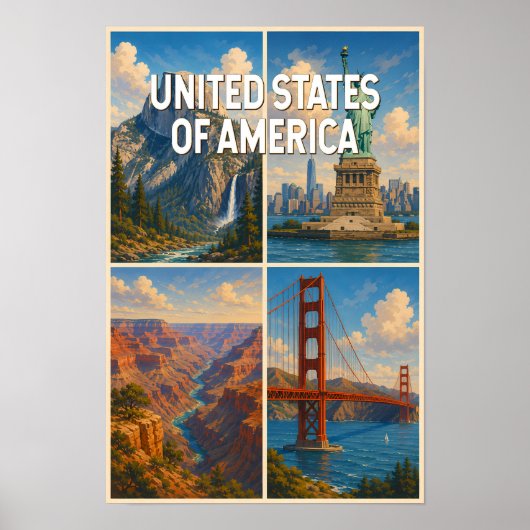 Verenigde Staten Collage Illustratie Reis Kunst Poster (Voorkant)