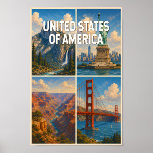Verenigde Staten Collage Illustratie Reis Kunst Poster