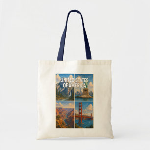 Verenigde Staten Collage Illustratie Reis Kunst Tote Bag