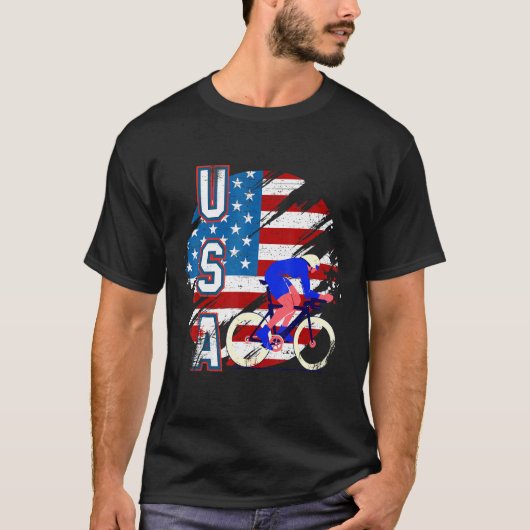 Verenigde Staten Cycling American Flag Cycling Tea T-shirt (Voorkant)