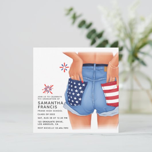 Verenigde Staten Denim Girl Graduation Party Kaart (Staand voorkant)