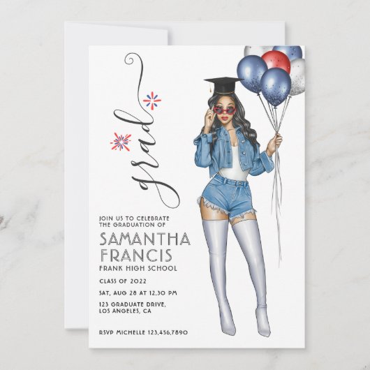 Verenigde Staten Denim - Uitnodiging Girl Graduati (Voorkant)