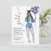 Verenigde Staten Denim - Uitnodiging Girl Graduati (Staand voorkant)