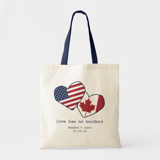 Verenigde Staten en Canada Heart Flags Wedding Tote Bag (Voorkant)