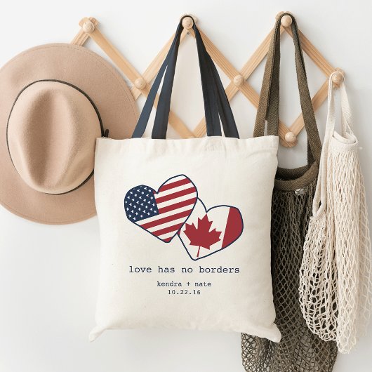 Verenigde Staten en Canada Heart Flags Wedding Tote Bag