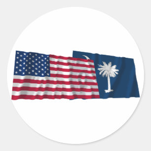 Verenigde Staten en South Carolina Waving Flags Ronde Sticker