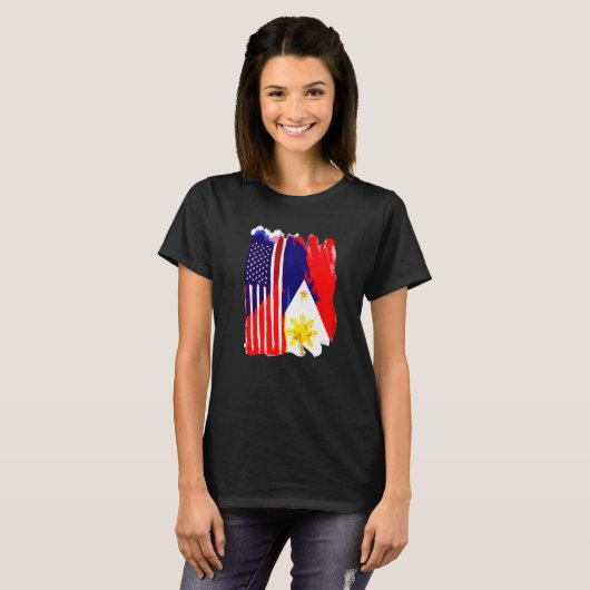 Verenigde Staten Filippijnen vlag Half - American  T-shirt (Voorkant volledig)