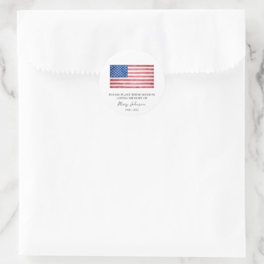 Verenigde Staten Flag Memorial Funeral Seed Packet Ronde Sticker (Tas)