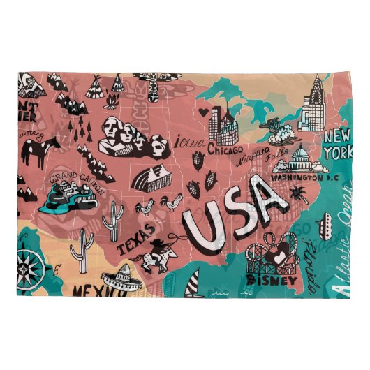 Verenigde Staten Geïllustreerd: Kleurrijke Kaart R Kussensloop (Achterkant)