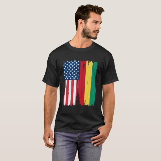 Verenigde Staten Guinee Half Amerikaanse vlag Root T-shirt (Voorkant volledig)