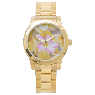 Verenigde Staten, Hawaii, Oahu, Plumeria bloemen i Horloge