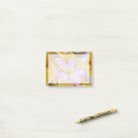 Verenigde Staten, Hawaii, Oahu, Plumeria bloemen i Post-it® Notes (Op bureau)
