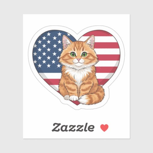 Verenigde Staten Heart Cat - Patriotic Cat Sticker (Vel)