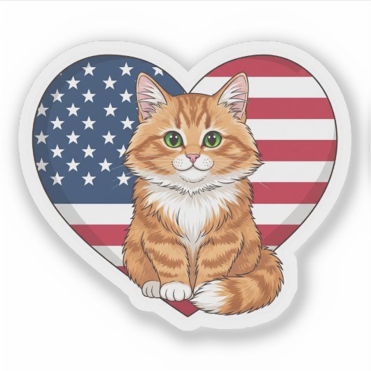 Verenigde Staten Heart Cat - Patriotic Cat Sticker (Voorkant)