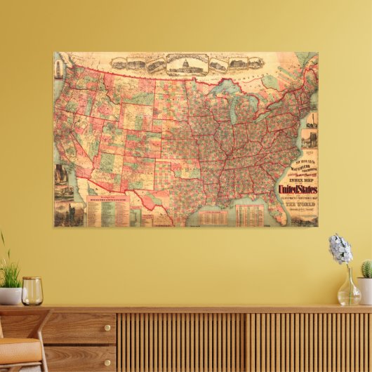 Verenigde Staten-kaart (1883) Canvas Afdruk (Insitu (Woonkamer))