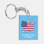 Verenigde Staten Kaart en vlag Rood Wit Blauw Eleg Sleutelhanger (Voorkant Links)