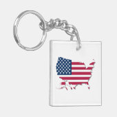 Verenigde Staten Kaart en vlag Wit Rood Blauw Sleutelhanger (Voorkant Links)
