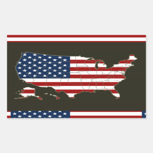Verenigde Staten Kaart met Amerikaanse vlag Rechthoekige Sticker