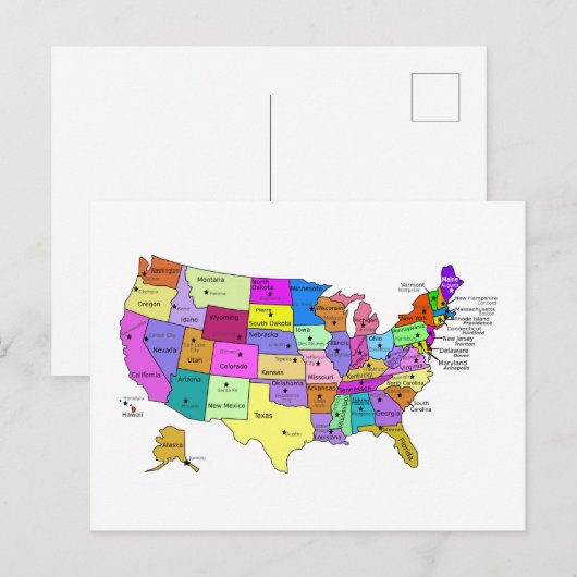 Verenigde Staten Kaart namen en hoofdsteden (Voorkant / Achterkant)