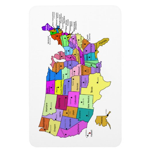 Verenigde Staten Kaart staatsnamen en hoofdsteden Magneet (Verticaal)