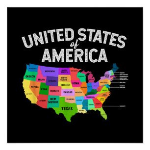 Verenigde Staten Kaart T-shirt US Travel Gift Perfect Poster