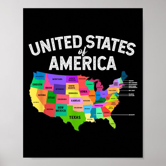 Verenigde Staten Kaart T-shirt US Travel Gift Poster (Voorkant)