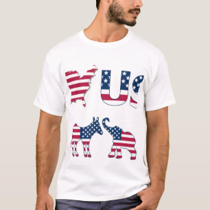 Verenigde Staten Kaart Vlag Ezel & Olifant, Rood W T-shirt