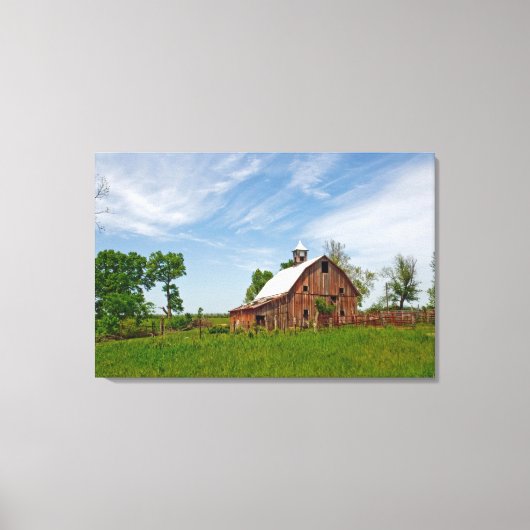 Verenigde Staten, Kansas. Oude Rode Barn Canvas Afdruk (Voorkant)