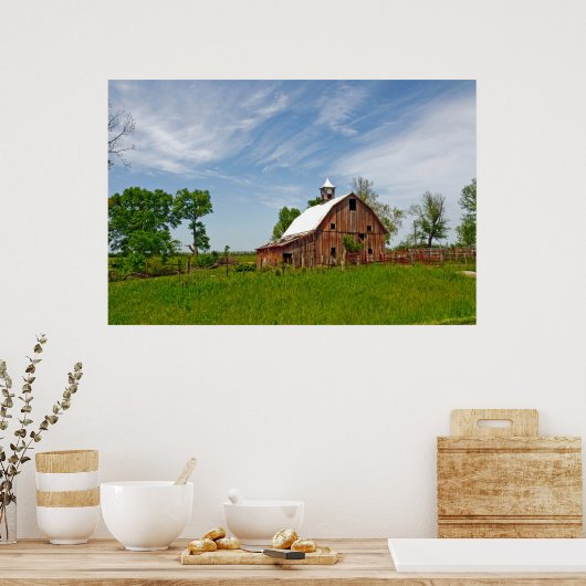 Verenigde Staten, Kansas. Oude Rode Barn Poster (Keuken)