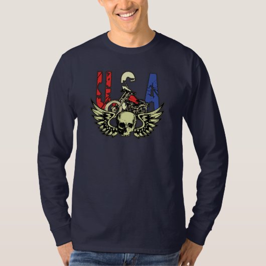 Verenigde Staten Klassieke motorfiets Skull Wings  T-shirt (Voorkant)
