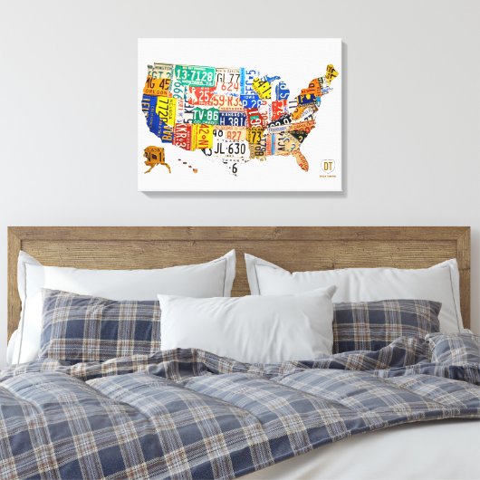 Verenigde Staten Licentie Bord Kaart Wrapped Canva Canvas Afdruk (Insitu (Slaapkamer))