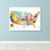 Verenigde Staten Licentie Bord Kaart Wrapped Canva Canvas Afdruk (Insitu (Houten vloer))