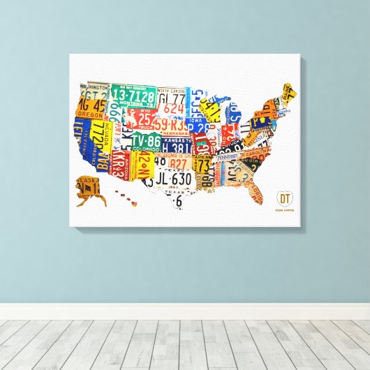 Verenigde Staten Licentie Bord Kaart Wrapped Canva Canvas Afdruk (Insitu (Houten vloer))