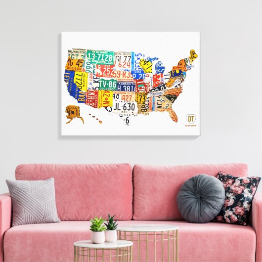 Verenigde Staten Licentie Bord Kaart Wrapped Canva Canvas Afdruk (Insitu (Woonkamer))